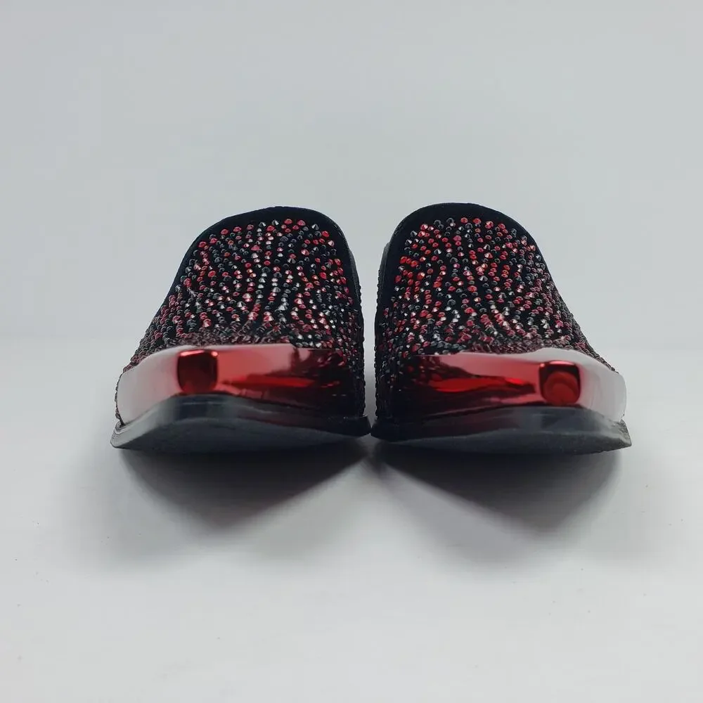 Bolano Desta Mens Sz 10 Black Red Fashion Rhinestone Slip On Dress Loafer Shoes